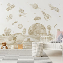 Lets go on a moon walk, Cute kids room wallpaper, Sepia