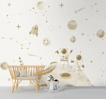 Beige Color Space Expedition Wallpaper for Kids