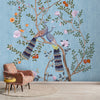Morni, Pfauen- und Blumen-Chinoiserie-Design für Wände, Blau