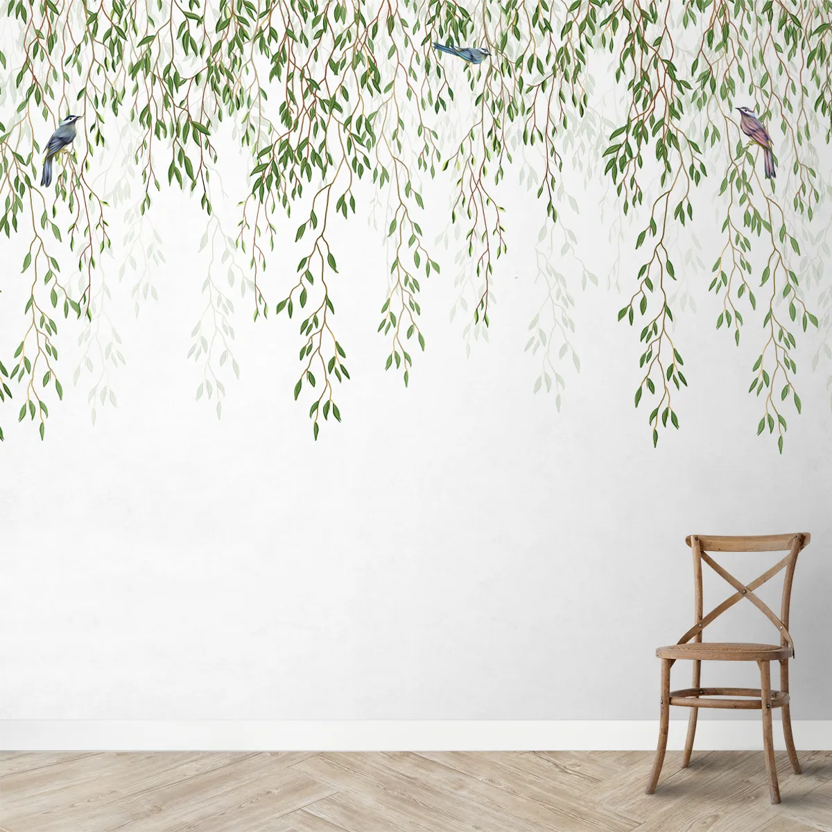 Hanging Botanical Creeper with Birds, Customised Wallpaper