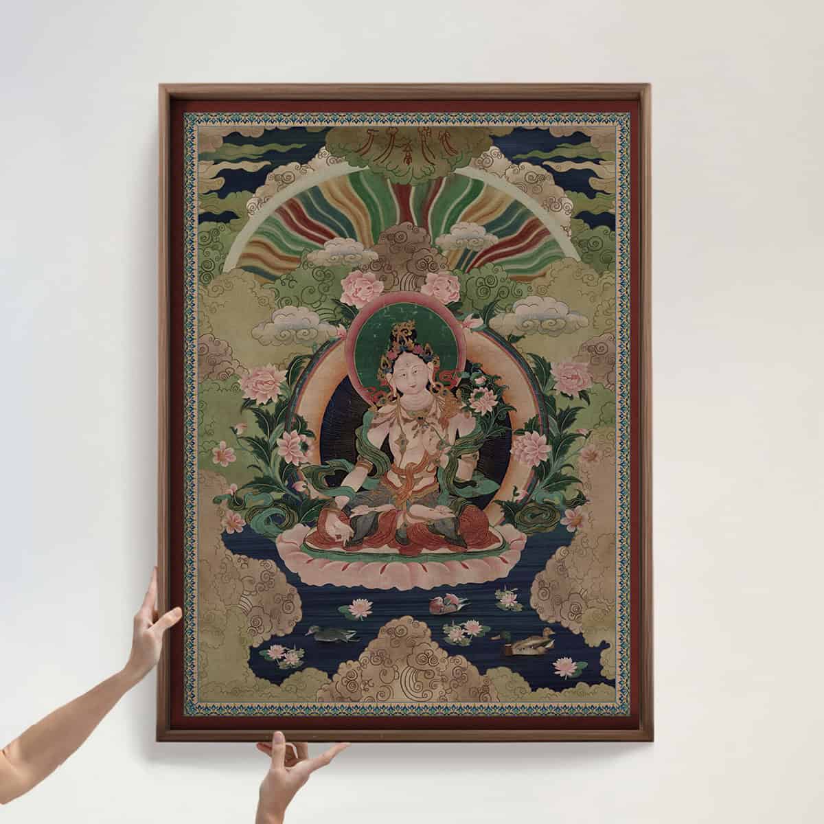 Green Tara Buddhist Indian Painting Wall Art Digital Print Poster 36 x 48 inches