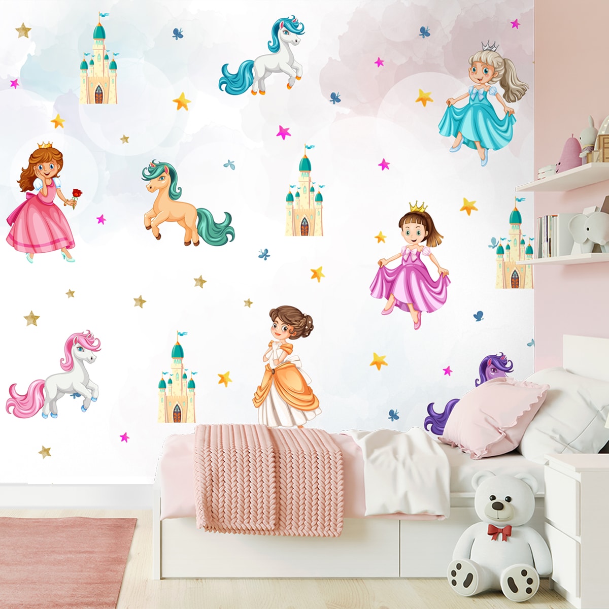 Princes and Unicorn Theme Girls Wallpapers, Kids Room Wallpaper Design, Customised
