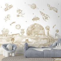 Lets go on a moon walk, Cute kids room wallpaper, Sepia