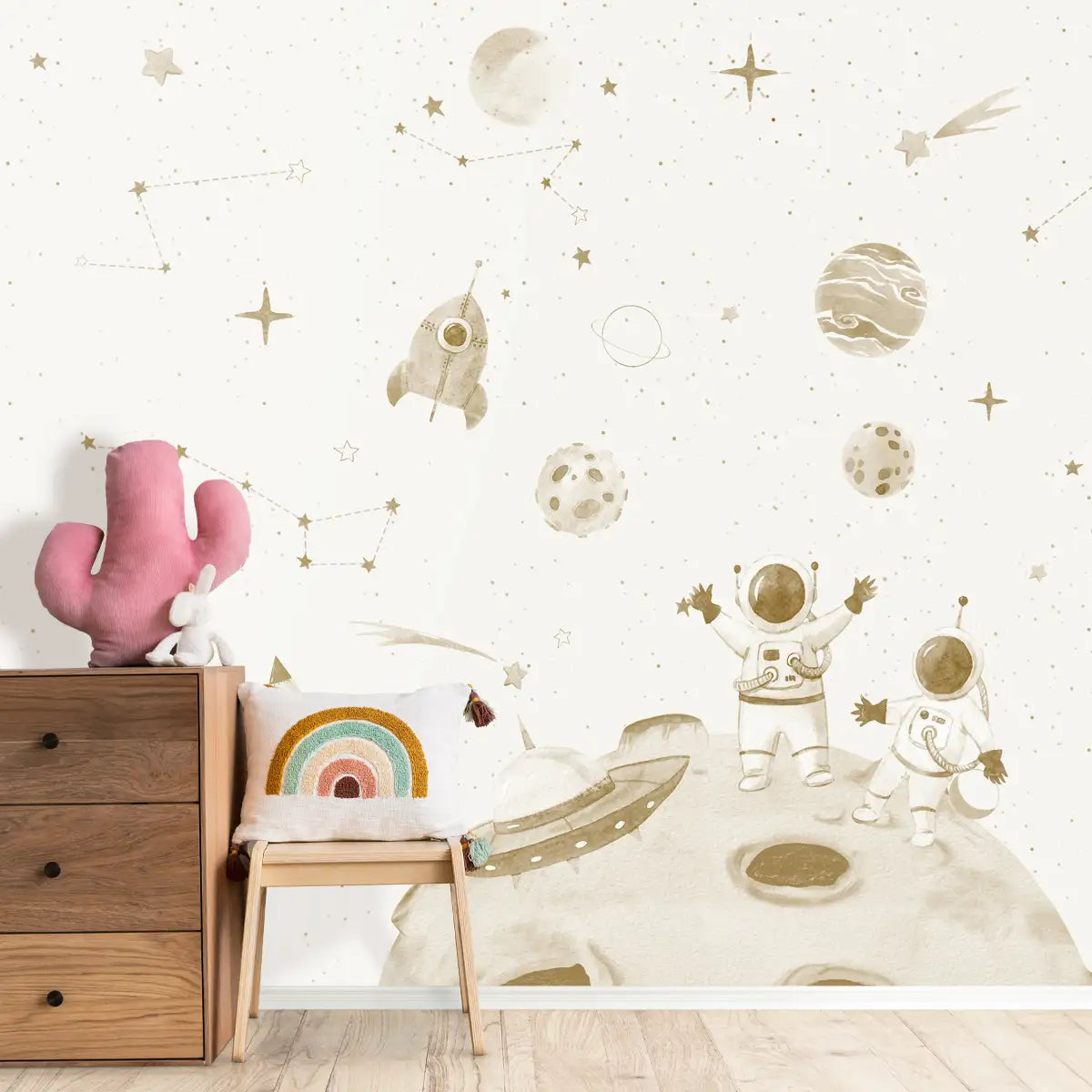 Beige Color Space Expedition Wallpaper for Kids