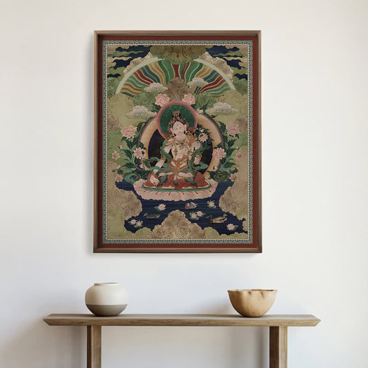 Green Tara Buddhist Indian Painting Wall Art Digital Print Poster 36 x 48 inches