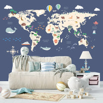 Blue World Map for Boys Room Walls