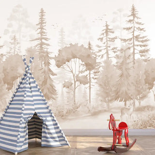 Exotic Jungle Theme Kids Room Wall Covering Sepia Color