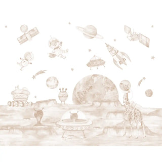 Lets go on a moon walk, Cute kids room wallpaper, Sepia
