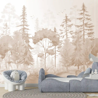 Exotic Jungle Theme Kids Room Wall Covering Sepia Color