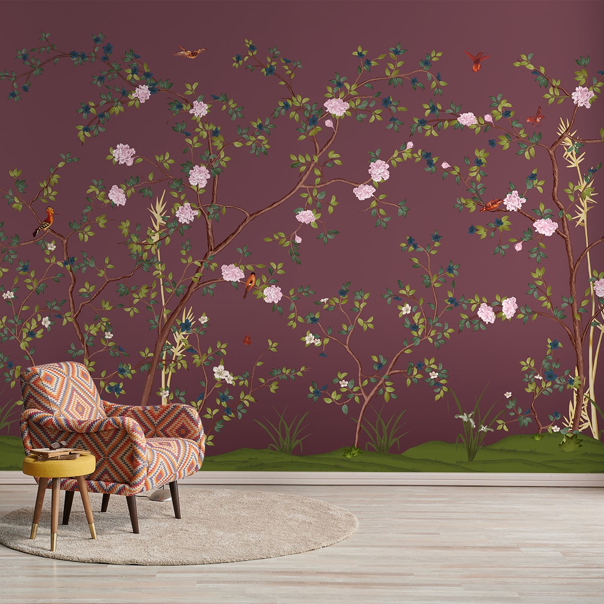 Chinoiserie Whispers: Artful Wall Mural, Customised