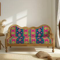 Rang Geometric Pattern Sofa and chair upholstery Fabric fuchsia pink & Green  Buy now 