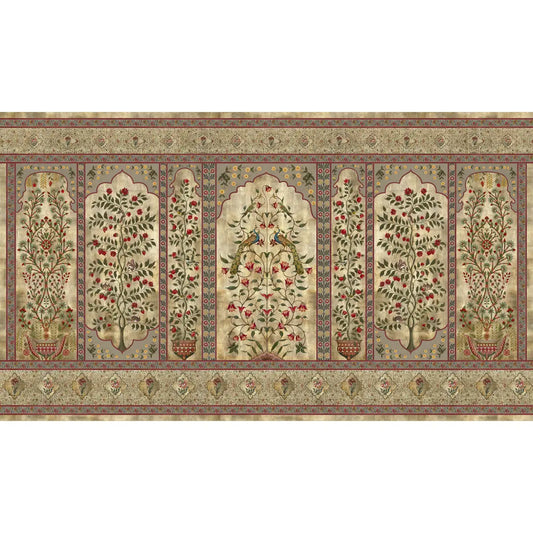 Madhuban Indian Floral Jharoka Wallpaper in Suneherii Collection Golden