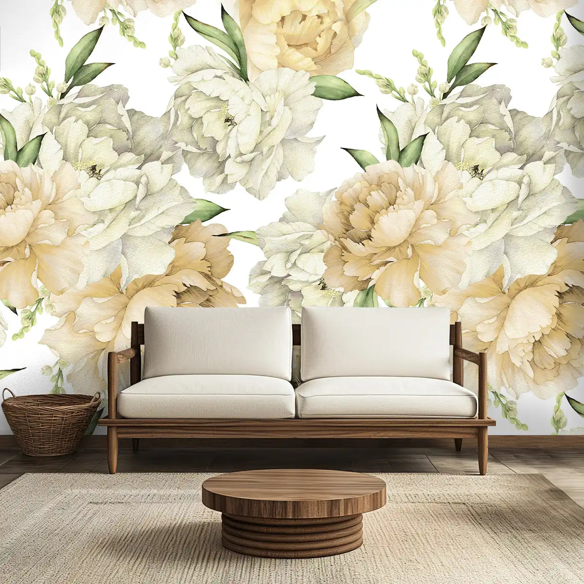 Big Flowers with Watercolor Effect Wallpaper Customised yellow buy now
