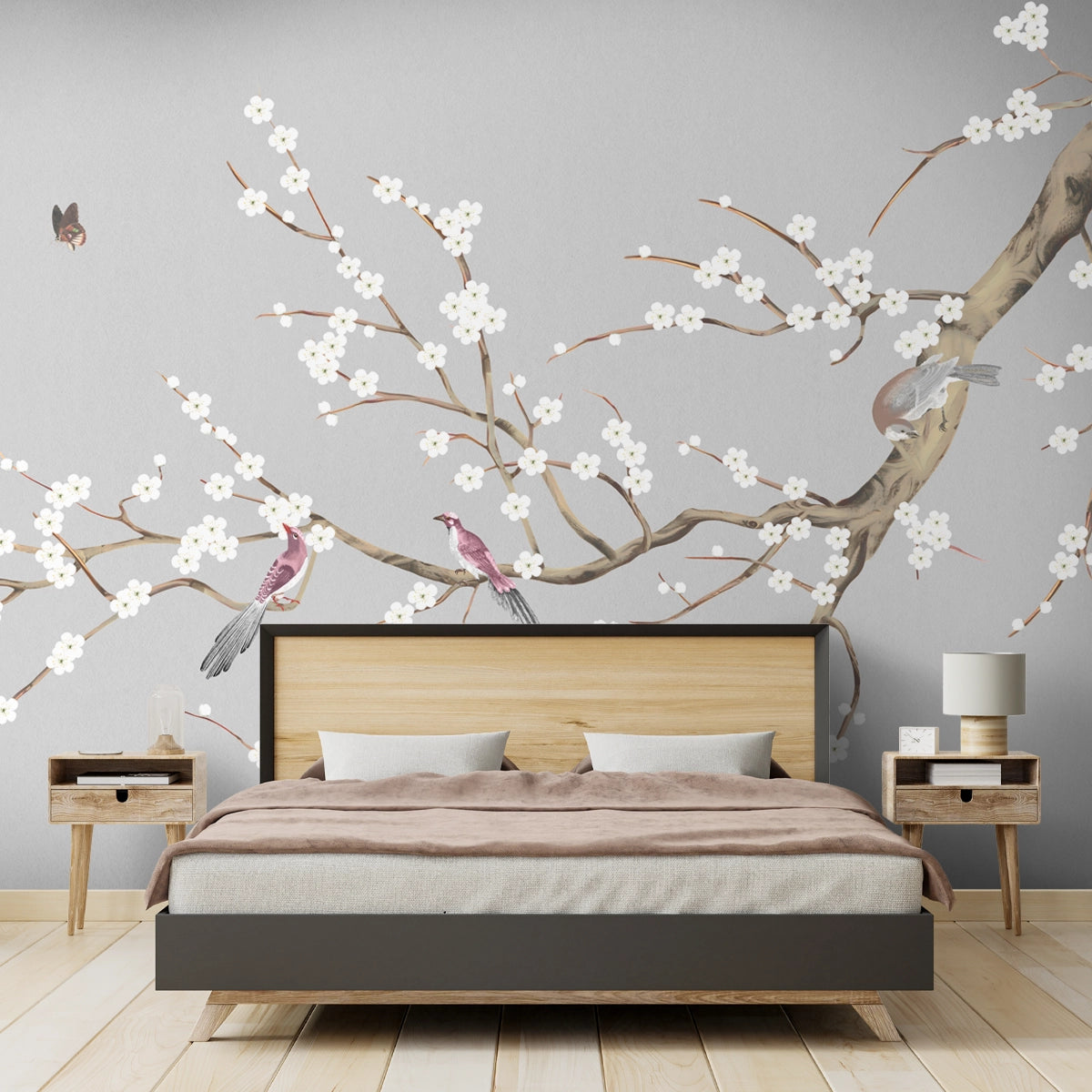 Plum Blossom Chinoiserie Style Wallpaper for Rooms
