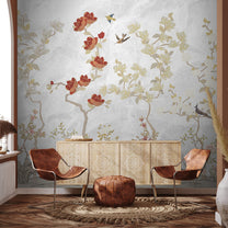Japanese Garden Wallpaper for Luxury Homes in Silver Color