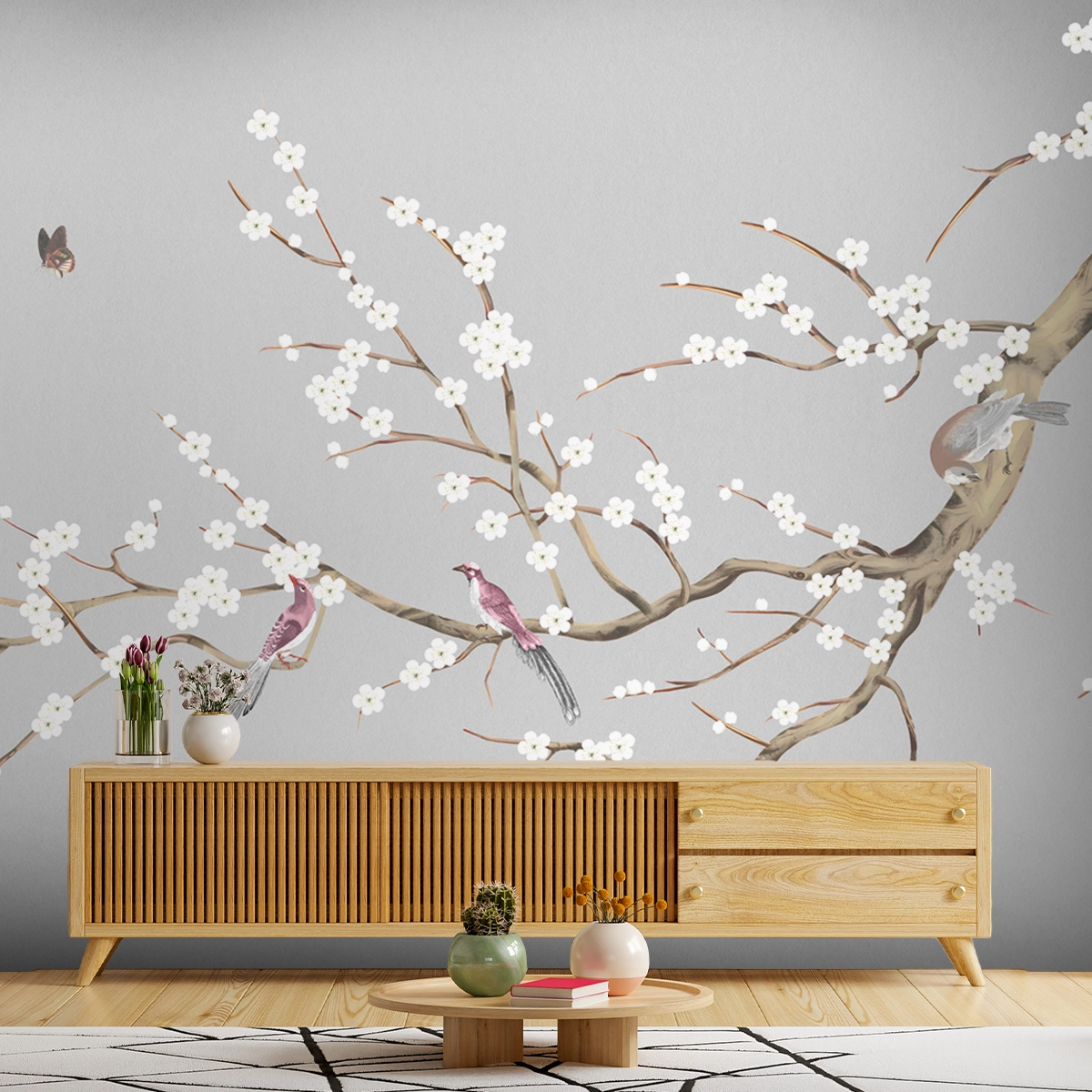 Plum Blossom Chinoiserie Style Wallpaper for Rooms
