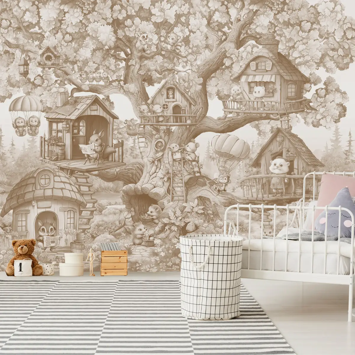 The Tree House Club Kids Room Wallpaper Sepia color
