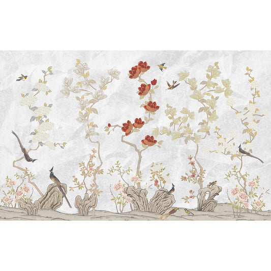 Japanese Garden Wallpaper for Luxury Homes in Silver Color, customised wallpaper