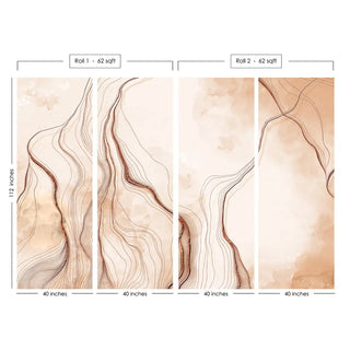 3D Look Rose Gold Marble Wallpaper with Gold Color Lines Panels