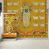Buy Pichwai Shrinathji Room Wallpaper With Cows