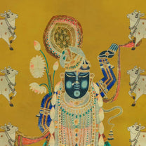 Closeup Pichwai Shrinathji Room Wallpaper With Cows
