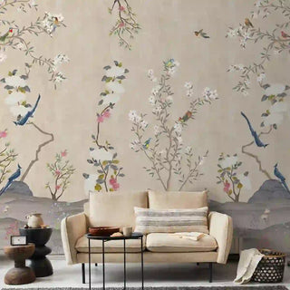 Chinoiserie Floral Theme Wallpaper for Walls, Customised Living Area