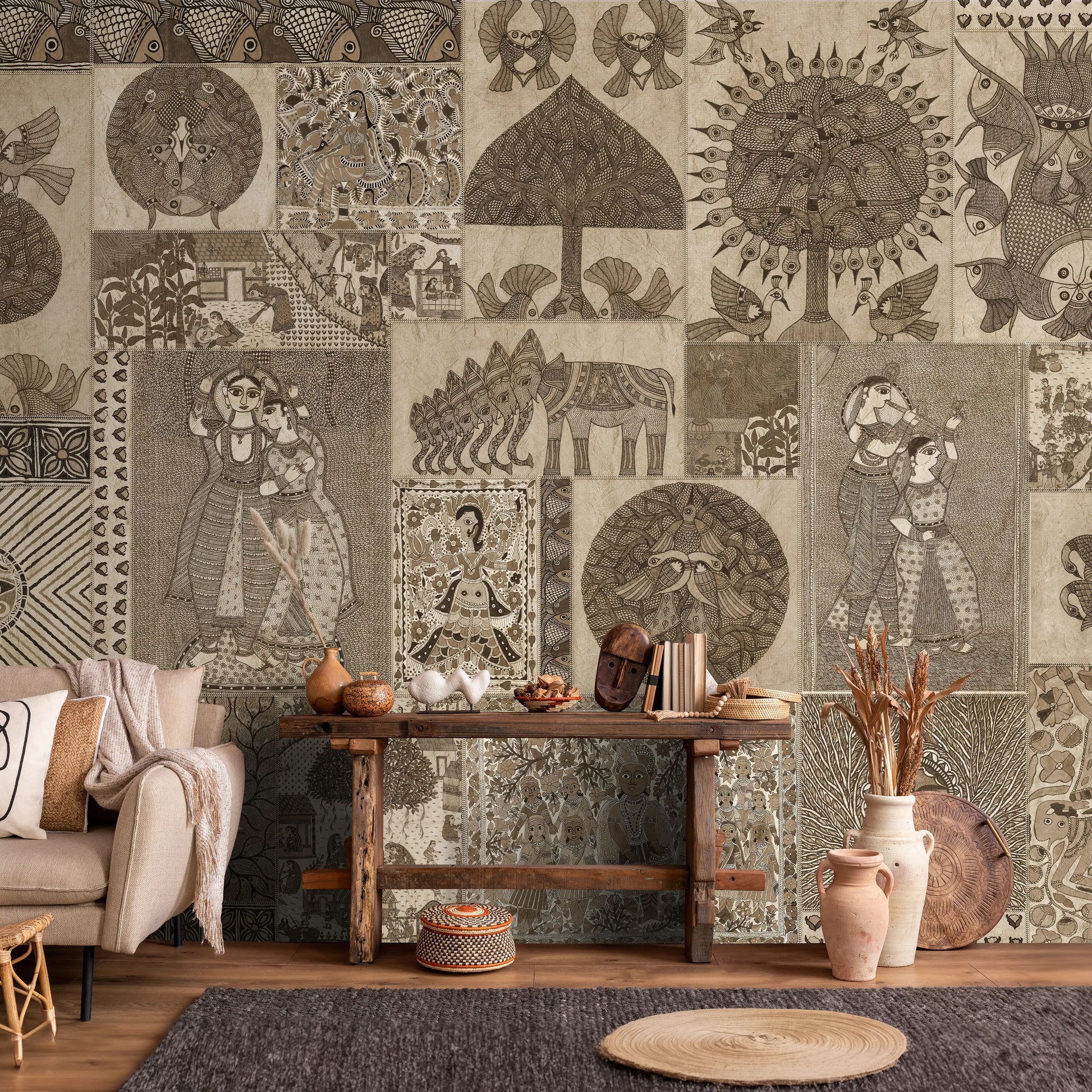 Geet Madhubani Wallpaper In Vintage Brown