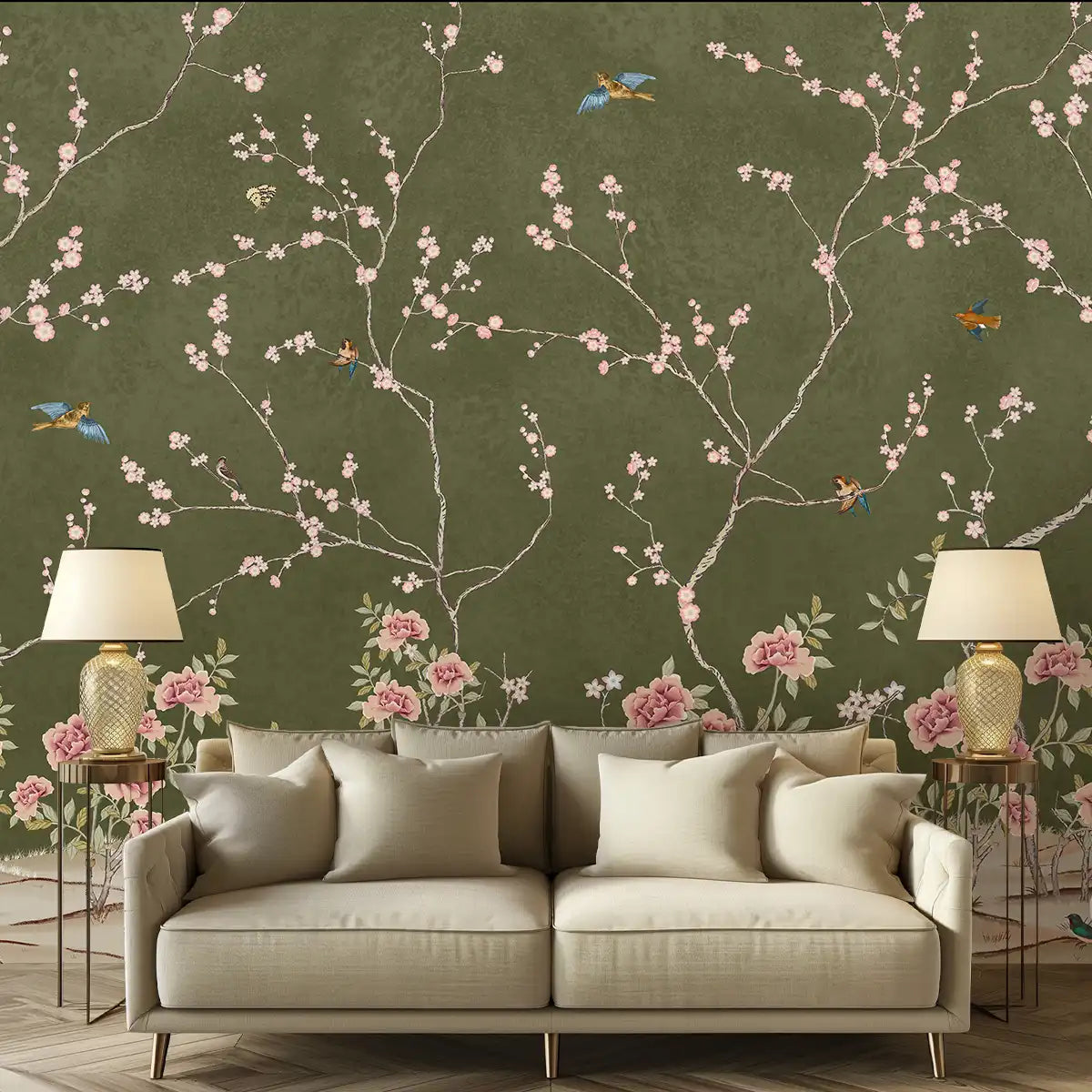 Chinoiserie Pattern Wallpaper Customised Green Color Shop all
