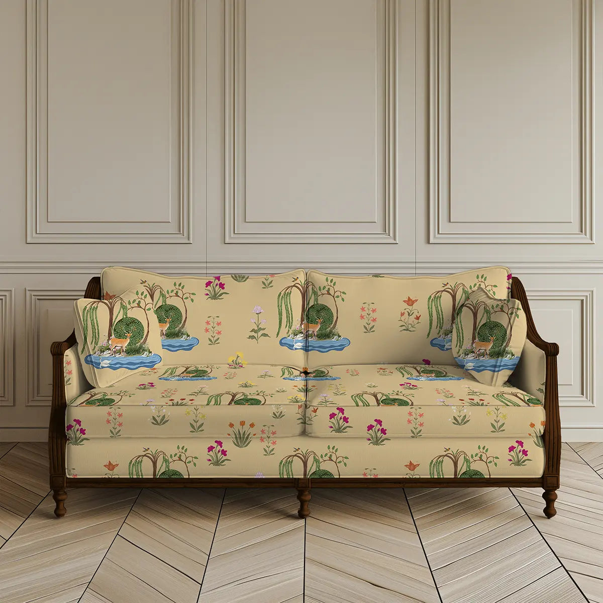 Malhar Sofa and Chairs Upholstery Fabric Beige Indian Floral Buy now