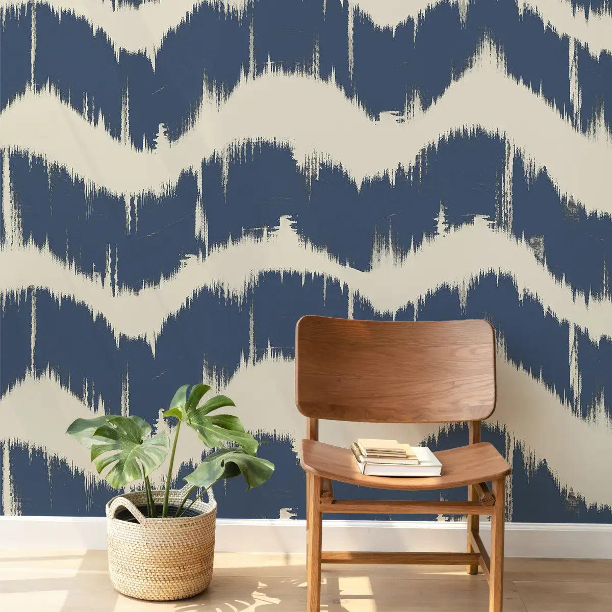 Ikkat Modern Abstract Wallpaper for Walls Blue , waves, Shop now