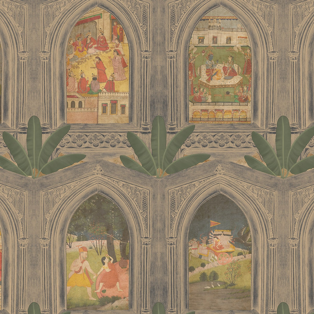 Ramayan- Divine Jharokha Room Wallpaper by Life n Colors