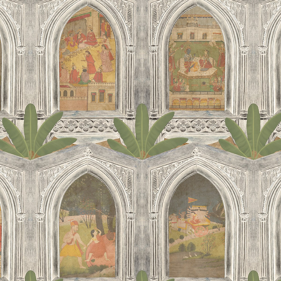 Ramayan: Divine Jharokha Vignettes Wallpaper | Life n Colors