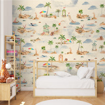 Animals on Vacation, Wallpaper Design For Kids Room