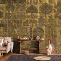 Geet Madhubani Wall Wallpaper, Shimmering gold