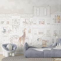 Little Maestros of Italian Streets, Kids Room Wallpaper Ivory mist, Animals with musical instruments