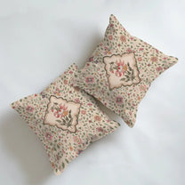 Buy Virasat Cushion Cover, Set of 2, Beige Indian Floral Buti Pattern 