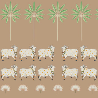 Pichwai Cow Painting Inspired Wallpaper for Walls, Brown Color Customised
