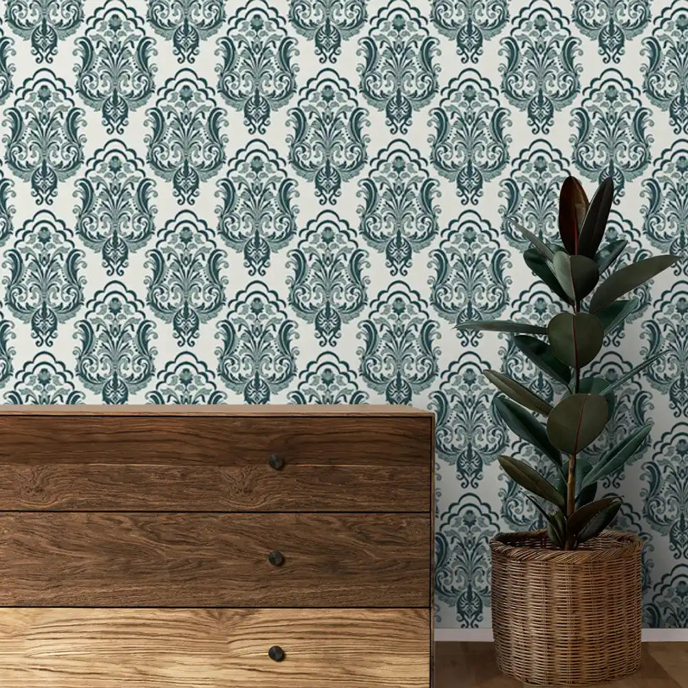 Shop Ambiance Design Wallpaper Roll in Off Teal Blue Color
