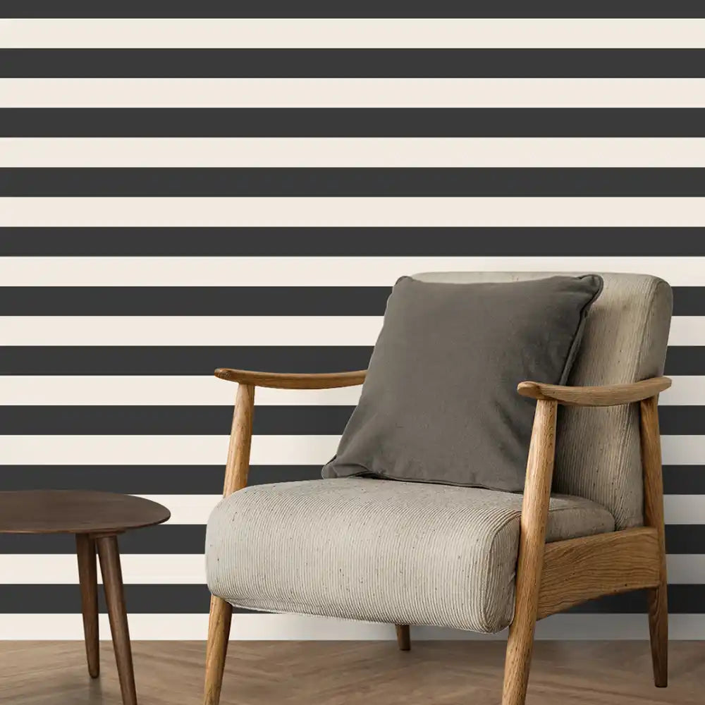 Harmonie Stripe Design Wallpaper Roll in Black and Beige Color Buy Online