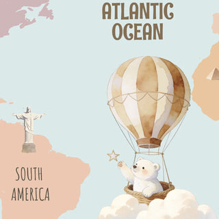 World Map Balloons Blue Kids Wallpaper