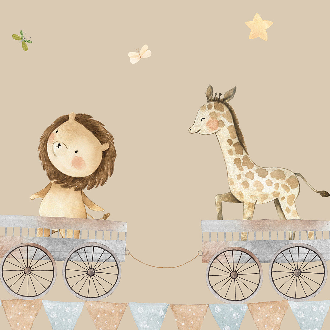 Animals On Ride Beige Kids Wallpaper | Life n Colors