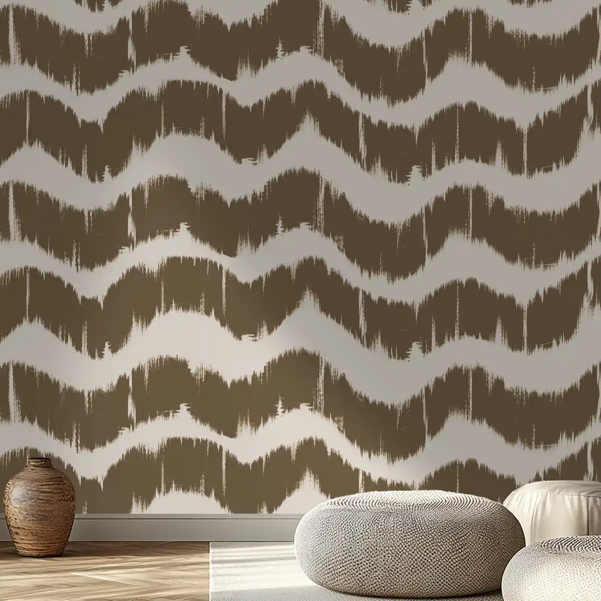 Waves Modern Abstract Wallpaper for Walls Muddy Brown Buy now