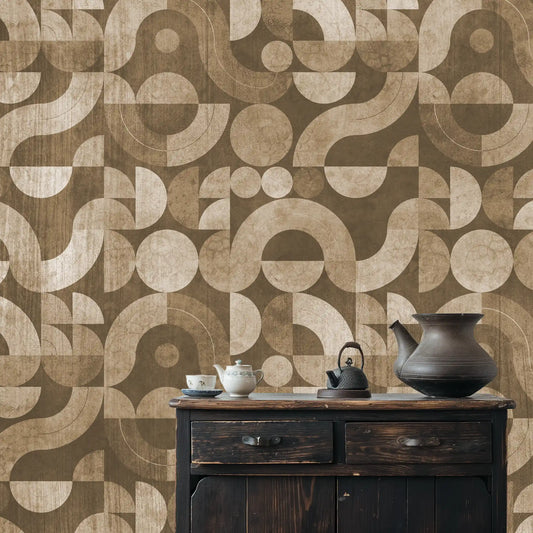 Shop Sutra, Green Abstract Geometric Patten Wallpaper Sepia