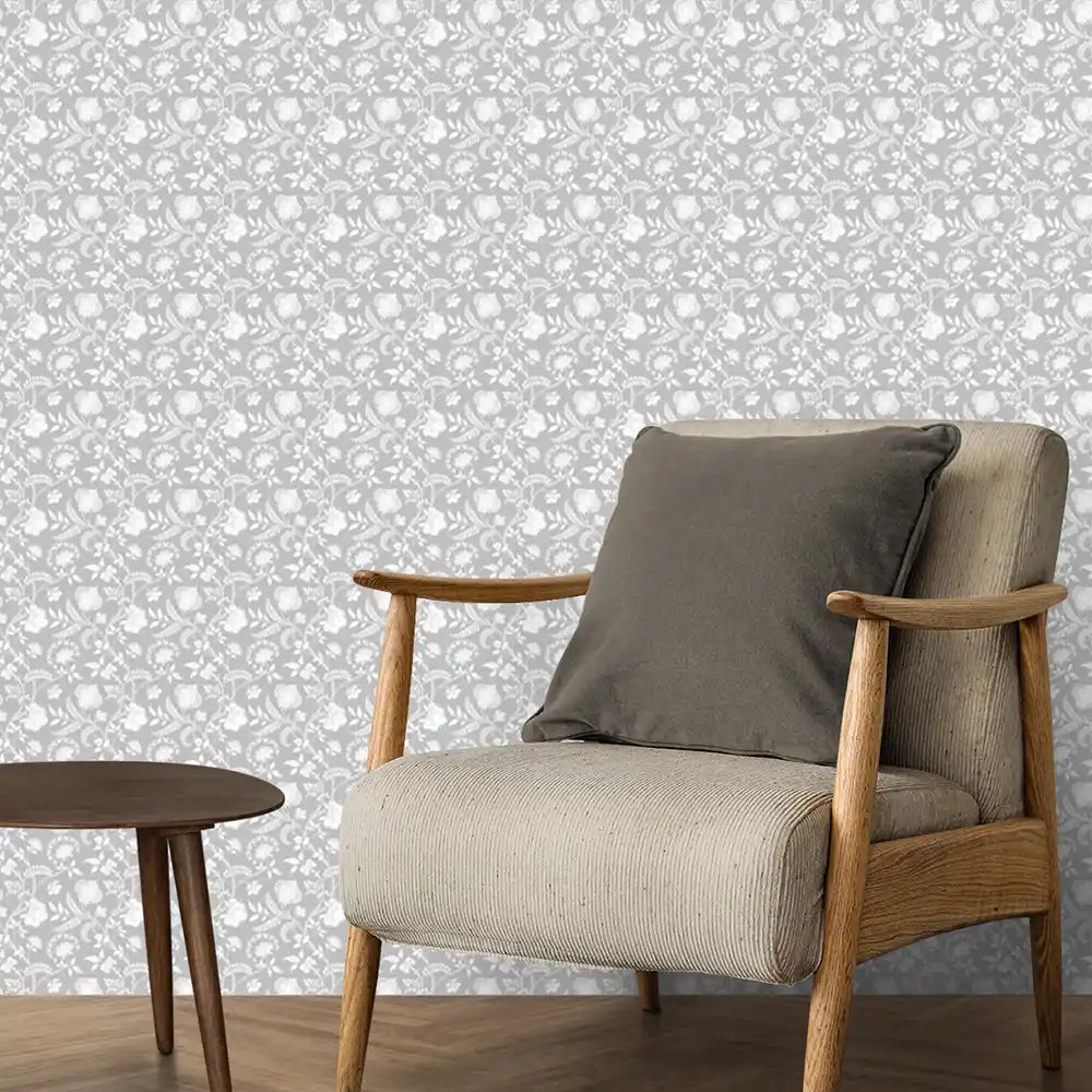 Blossom Design Wallpaper Roll in Grey Color For Rooms
