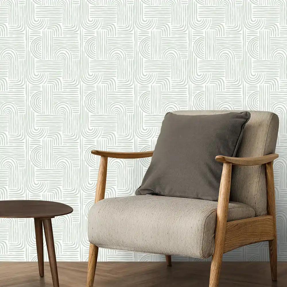 Symmetry Design Wallpaper Roll in Feather Green Color | Life n Colors