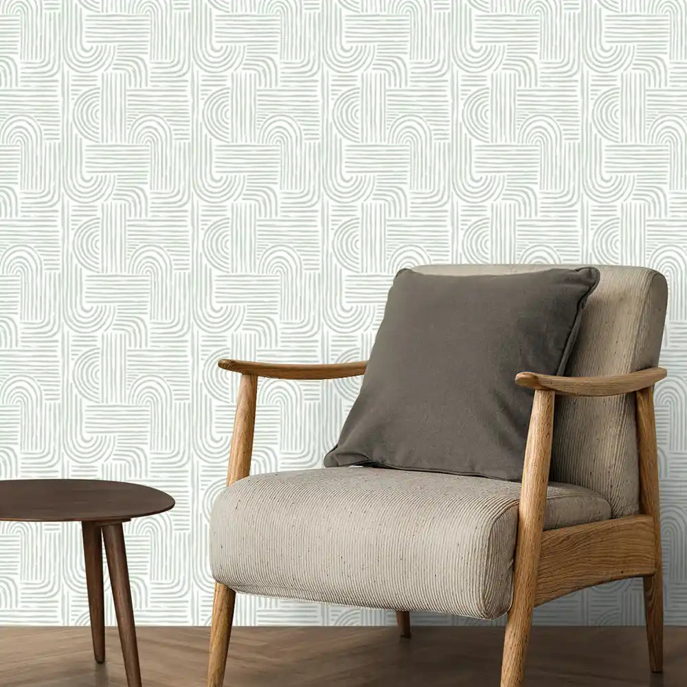 Symmetry Design Wallpaper Roll in Feather Green Color