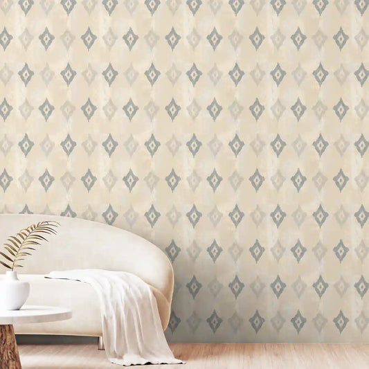 Beige Ikkat Design Indian Bedroom Wallpaper
