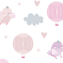 Birdies and Unicorns Design Wallpaper Roll in Grey and Pink Color for Rooms
