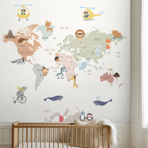  Stylish Animals Safari, World Map Wallpaper for Kids Room