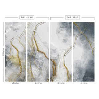3D Look Gray Marble Wallpaper with Gold Color Lines Panels 